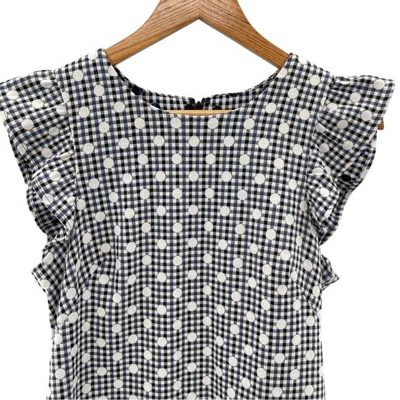 Eliza J Ruffle Cap Sleeve Gingham Dot Shift Dress Size 6 Wedding Guest Summer - Picture 3 of 13